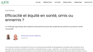 Blog by Paul Pavitra and Bruno Ventelou, “Efficacité et équité en santé, amis ou ennemis ?” in CES