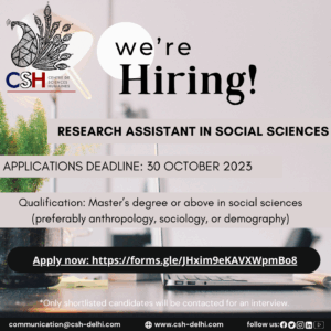 [Job Offer] Research Assistants in Social Sciences, Deadline – 30 October 2023.